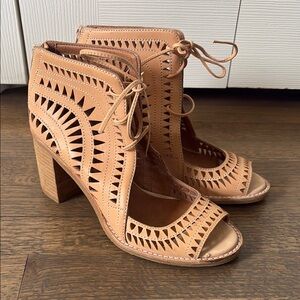 Jeffrey Campbell Tan Heeled Sandals with Cutout Design